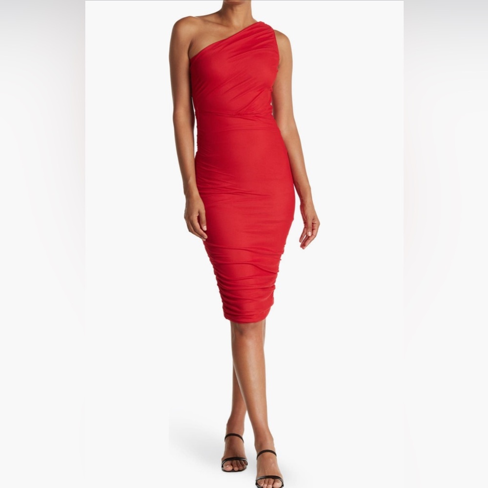 NWT Love By Design One Shoulder Bodycon Rouched Midi Dress